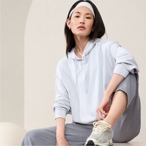 Athleta Sea Soft Bubble Hem Hoodie Light Blue/Gray Packable Comfortable Medium